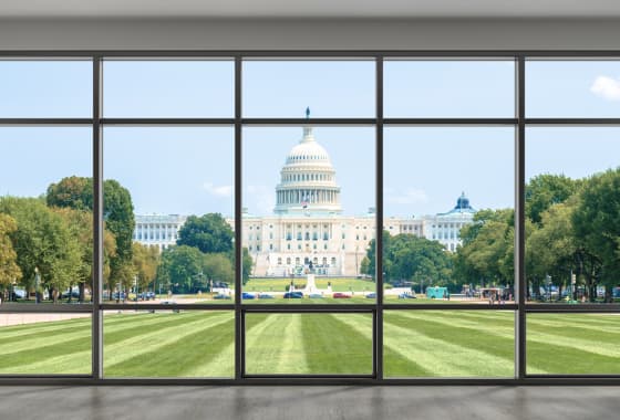 Photo of the US Capitol as seen through a window